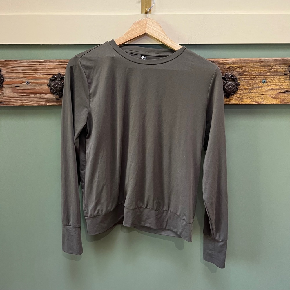 Lukka Lux Womens Long Sleeve Active Top Dark Olive Green Crew Neck Small